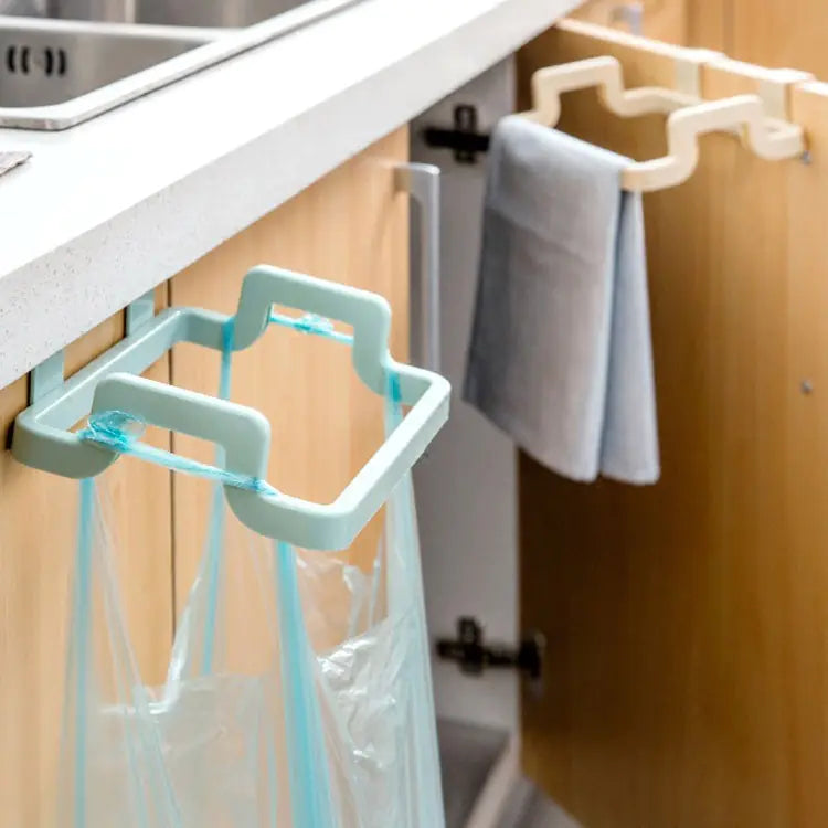 Kitchen Door Trash Bag Holder and Cloth Hanger Rack