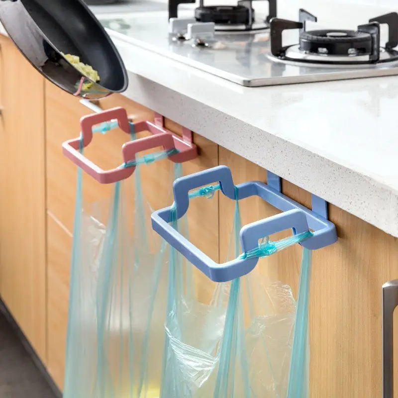 Kitchen Door Trash Bag Holder and Cloth Hanger Rack